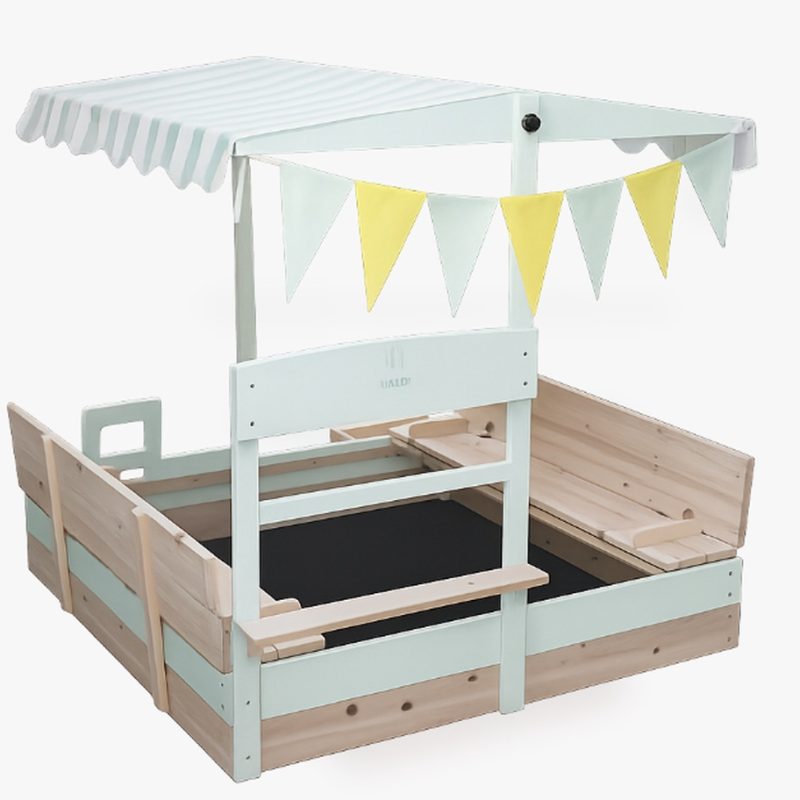 LULILO Vendo drveni pješčanik s rotirajućom nadstrešnicom od 360° i klupom s mogućnošću zatvaranja 120 cm