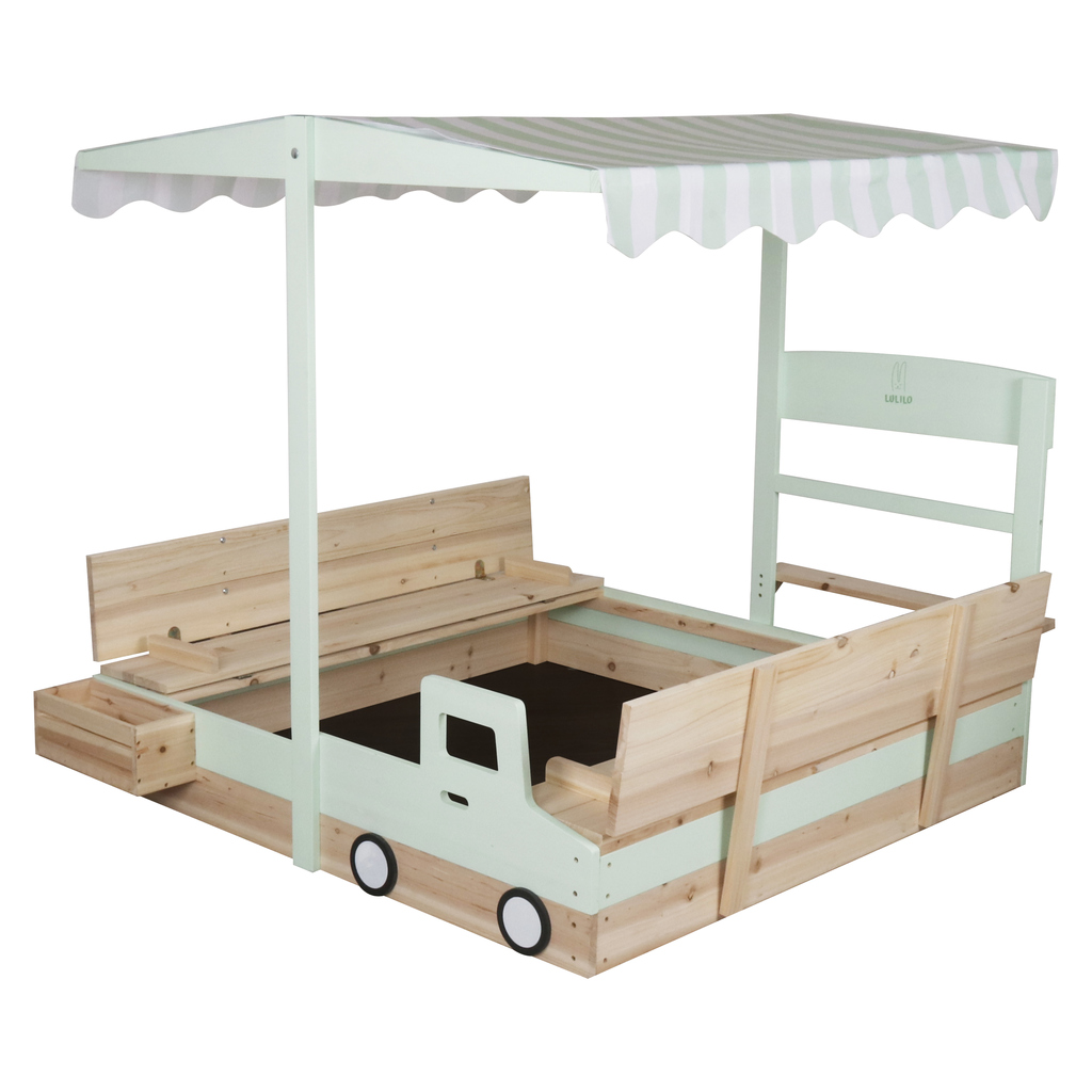 LULILO Vendo drveni pješčanik s rotirajućom nadstrešnicom od 360° i klupom s mogućnošću zatvaranja 120 cm