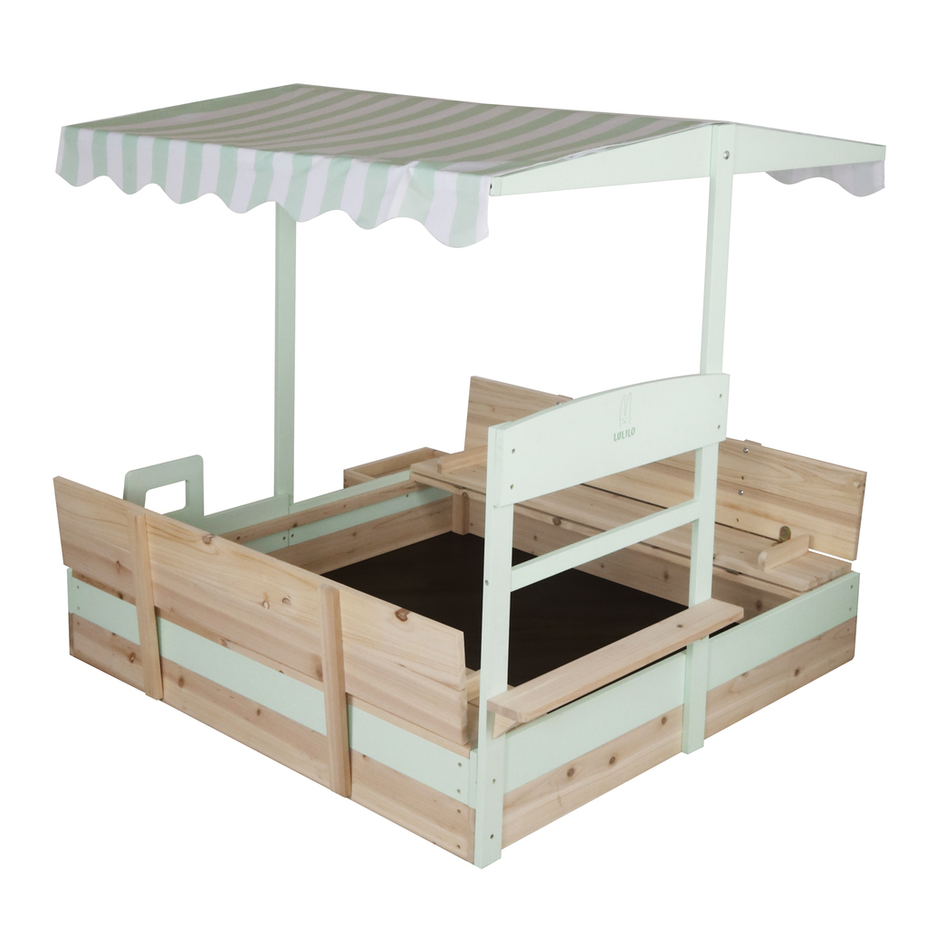 LULILO Vendo drveni pješčanik s rotirajućom nadstrešnicom od 360° i klupom s mogućnošću zatvaranja 120 cm