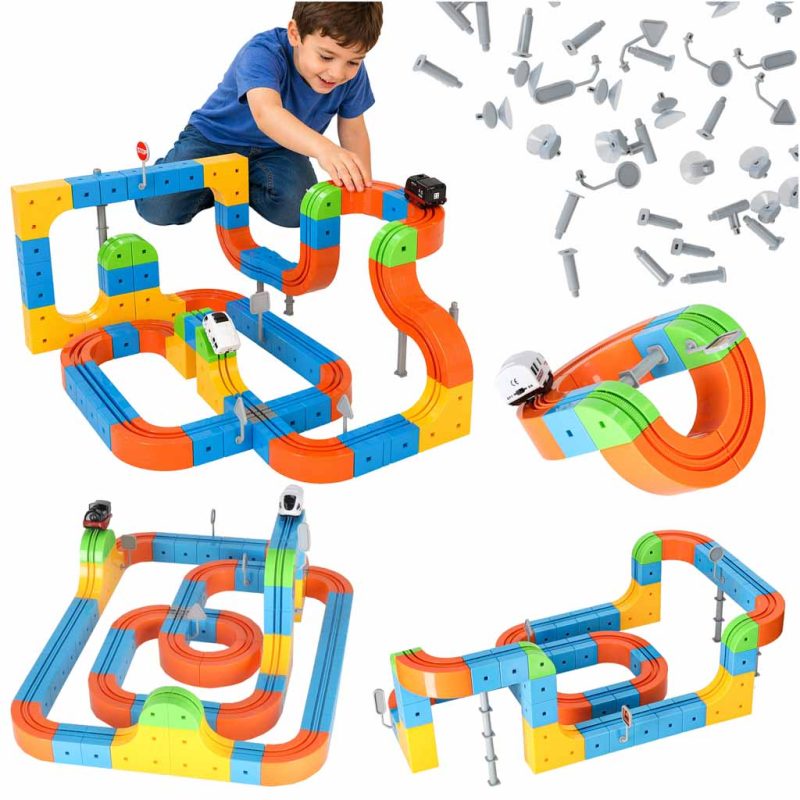 Set magnetskih blokova za trkaću stazu i vlakove, 140 dijelova