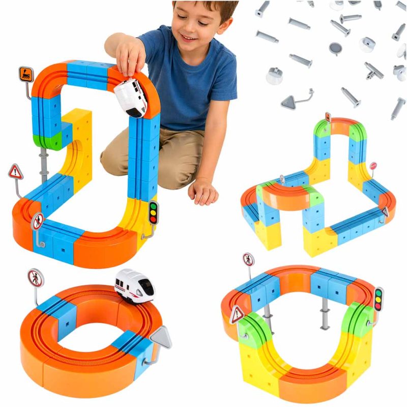 Set magnetskih blokova za trkaću stazu i vlakove, 65 dijelova