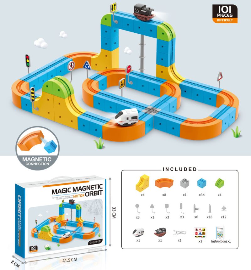 Set magnetskih blokova za trkaću stazu i vlakove, 101 dio