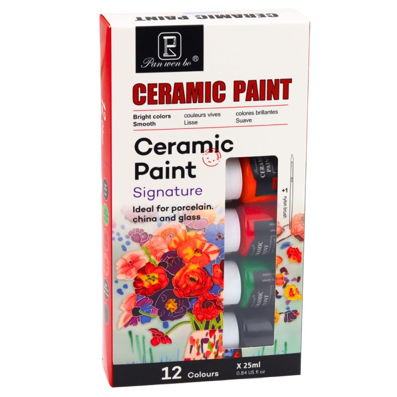Set keramičkih boja za porculan, staklo i keramiku, kist, 12 kom., 25 ml
