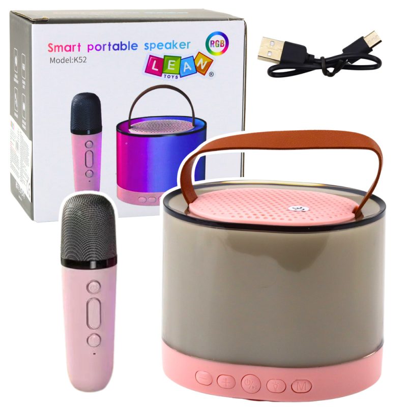 Karaoke komplet Zvučnik Mikrofon Bežični K52 RGB Bluetooth Roza