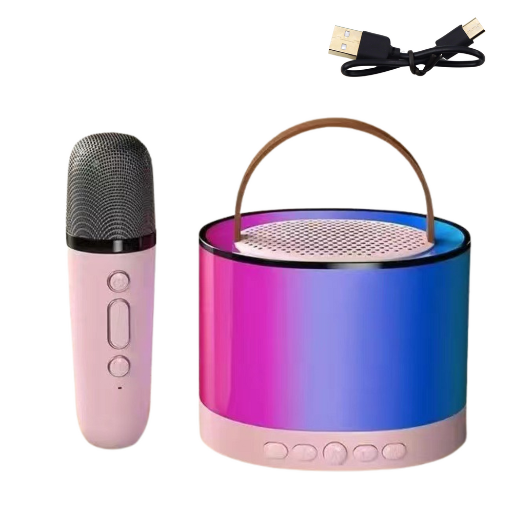 Karaoke komplet Zvučnik Mikrofon Bežični K52 RGB Bluetooth Roza
