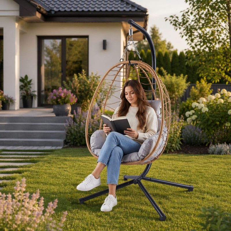 Viseća stolica za ljuljanje, smeđi okvir