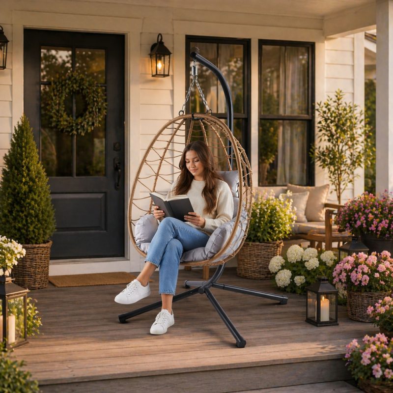 Viseća stolica za ljuljanje, smeđi okvir