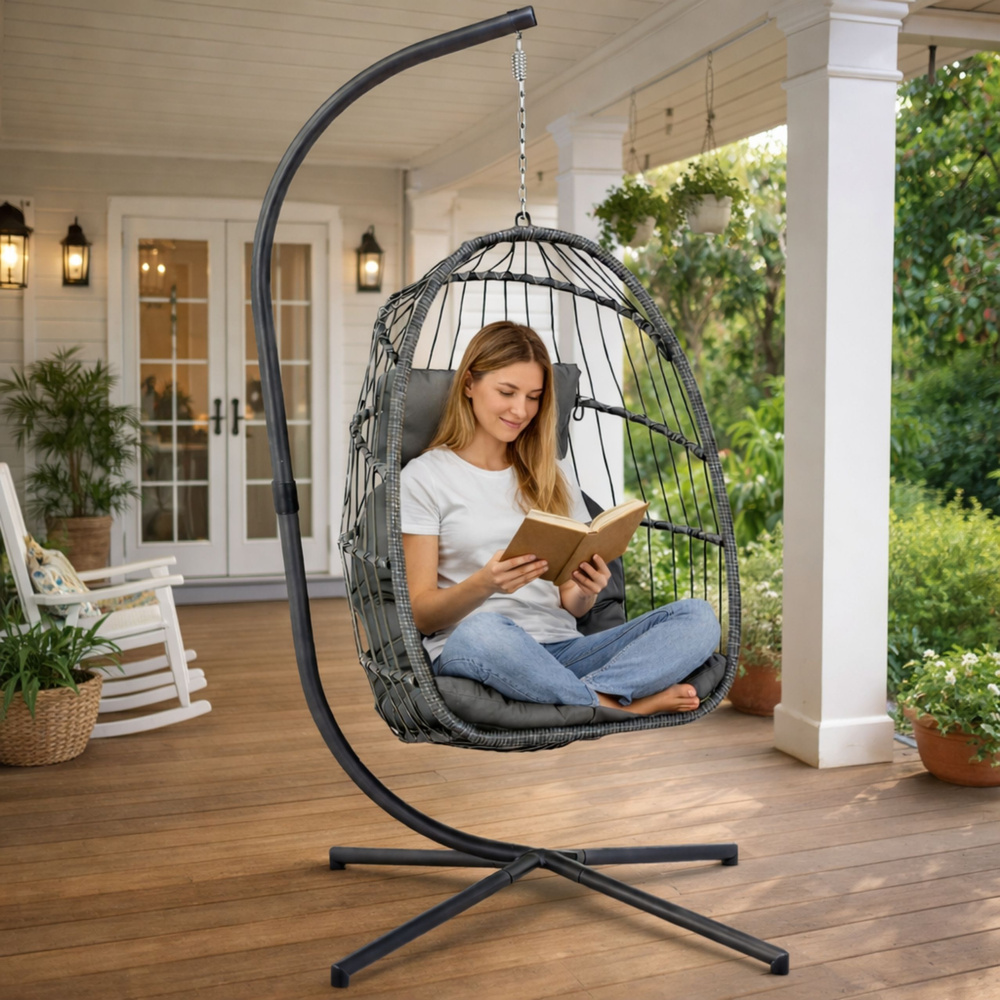 Viseća stolica za ljuljanje, sivi okvir