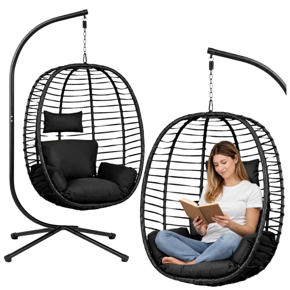 Viseća stolica za ljuljanje, crna