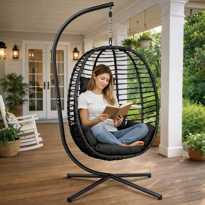 Viseća stolica za ljuljanje, crna