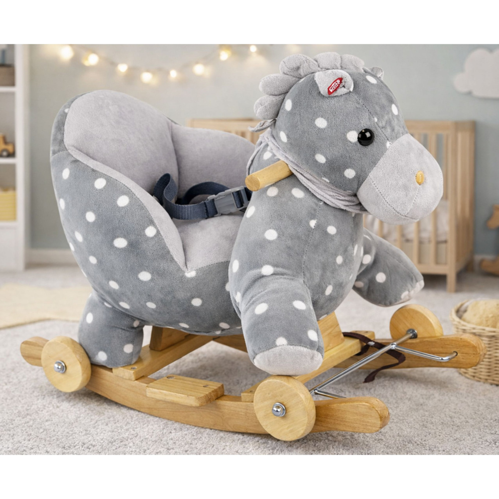 Konjić za ljuljanje 2u1 sivi s točkicama