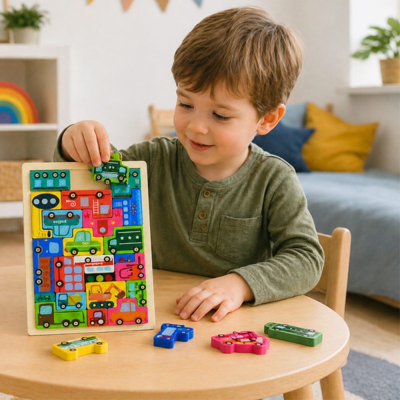 eng_pl_Wooden-Puzzle-Brain-Teaser-Logic-Puzzle-Colorful-Vehicles-23-pcs-28837_3 Drvena slagalica Šarena vozila 23 dijela