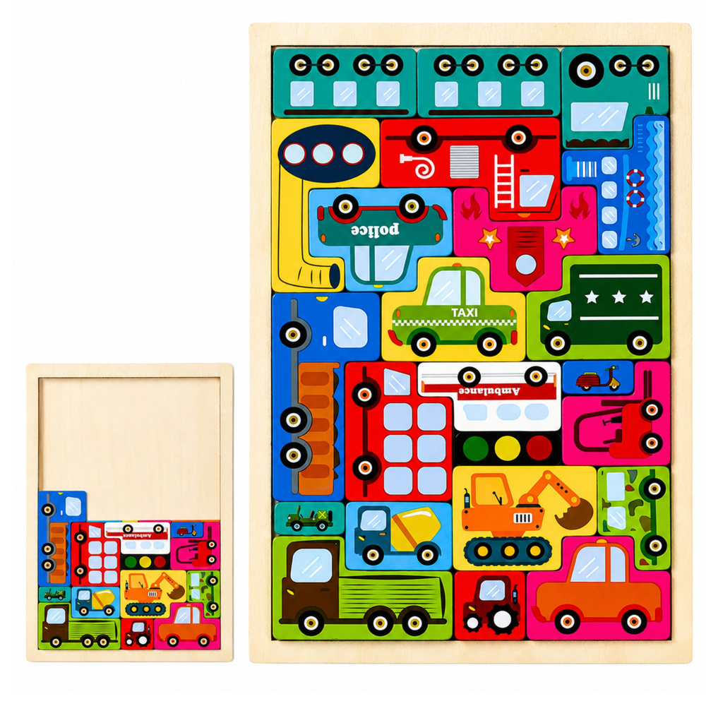 eng_pl_Wooden-Puzzle-Brain-Teaser-Logic-Puzzle-Colorful-Vehicles-23-pcs-28837_5 Drvena slagalica Šarena vozila 23 dijela