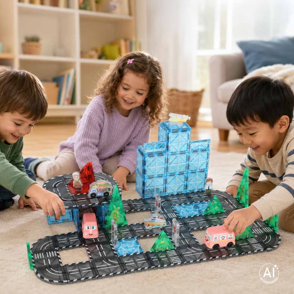 3D magnetske građevinske kocke grad i auti 91 element
