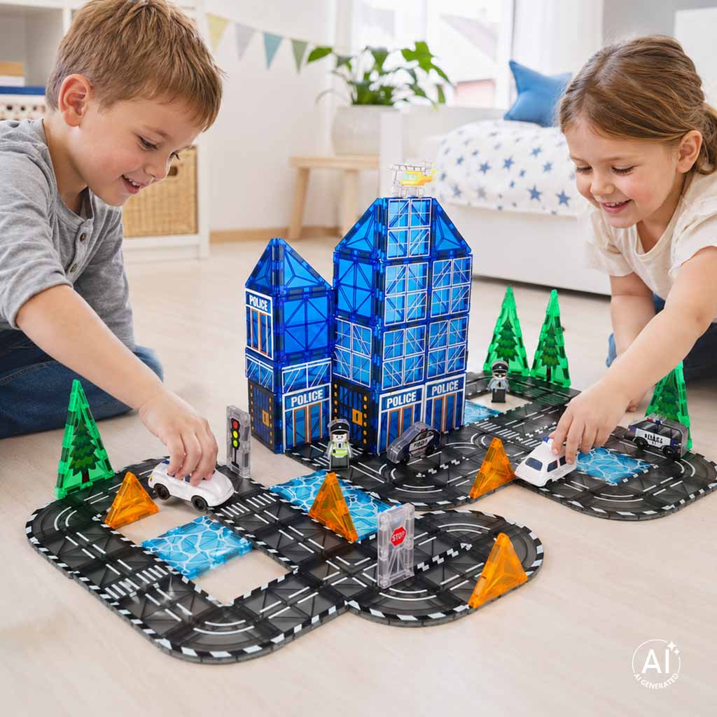 3D magnetske građevinske kocke policija 91 element