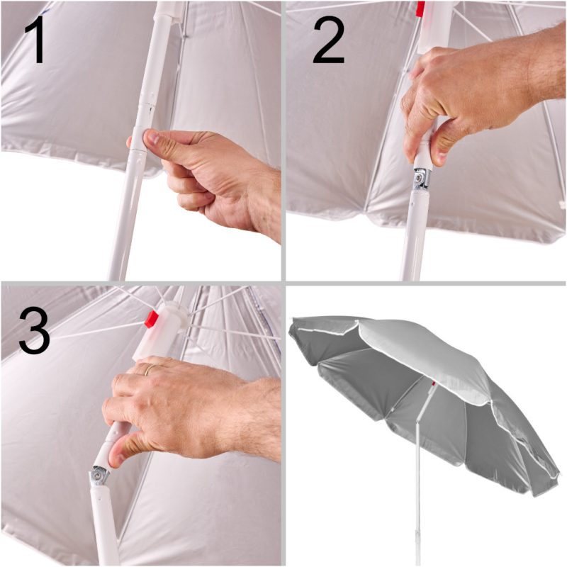Vrtni suncobran za plažu, podesivi, sklopivi, UV, 150 cm, sivi