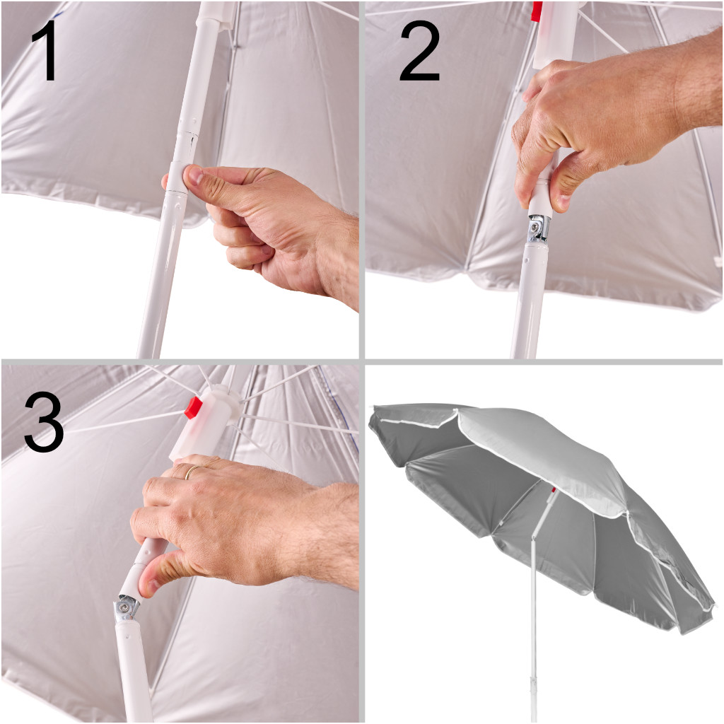 Vrtni suncobran za plažu, podesivi, sklopivi, UV, 150 cm, sivi