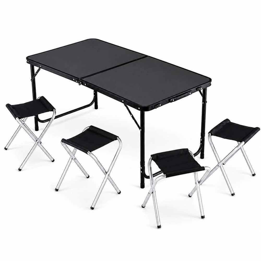 Set kamperskog namještaja, sklopivi stol, 4 stolice, crni
