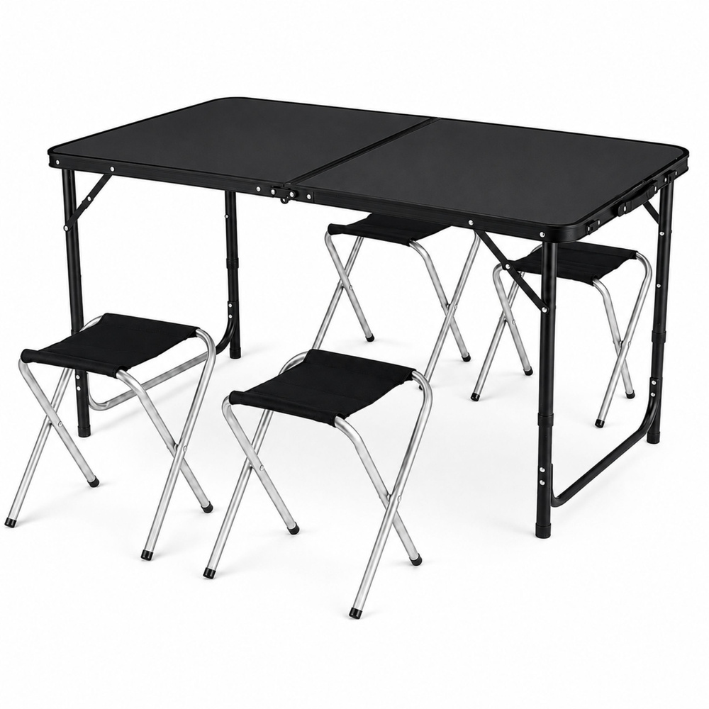 Set kamperskog namještaja, sklopivi stol, 4 stolice, crni