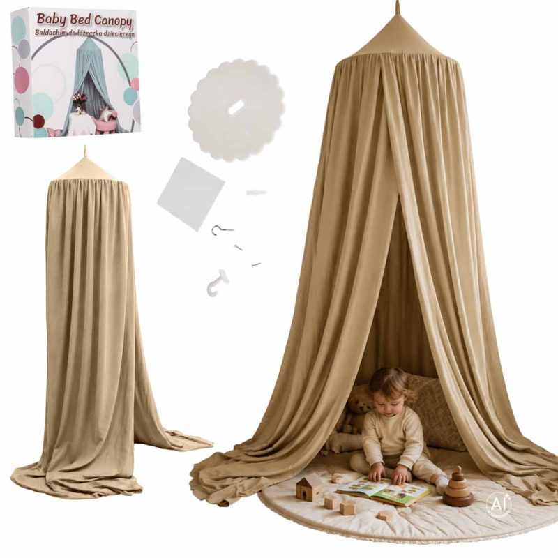 Viseći bež šator/baldahin za dječji krevetić (tipi stil)