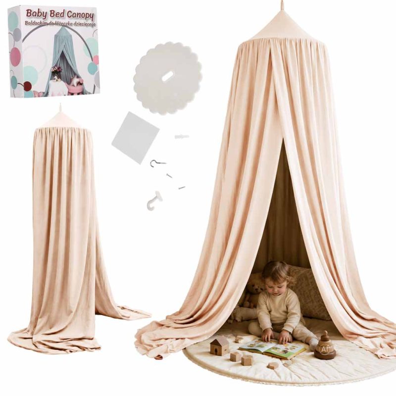 Baby-canopy-over-crib-curtain-tent-tipi-hanging-beige-188737 Viseći bež šator/baldahin za dječji krevetić (tipi stil)