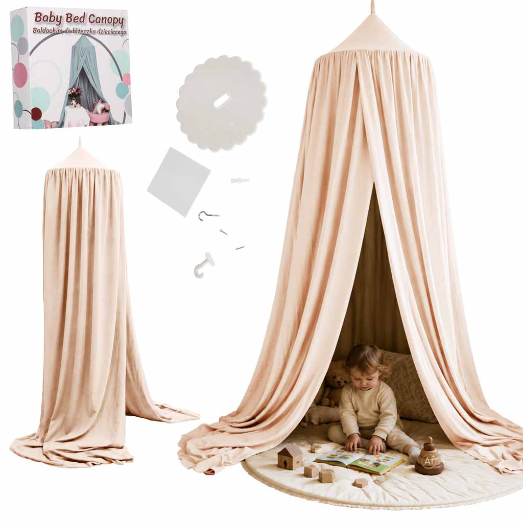 Viseći bež šator/baldahin za dječji krevetić (tipi stil)