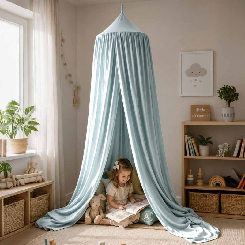Viseći plavi šator/baldahin za dječji krevetić (tipi stil)