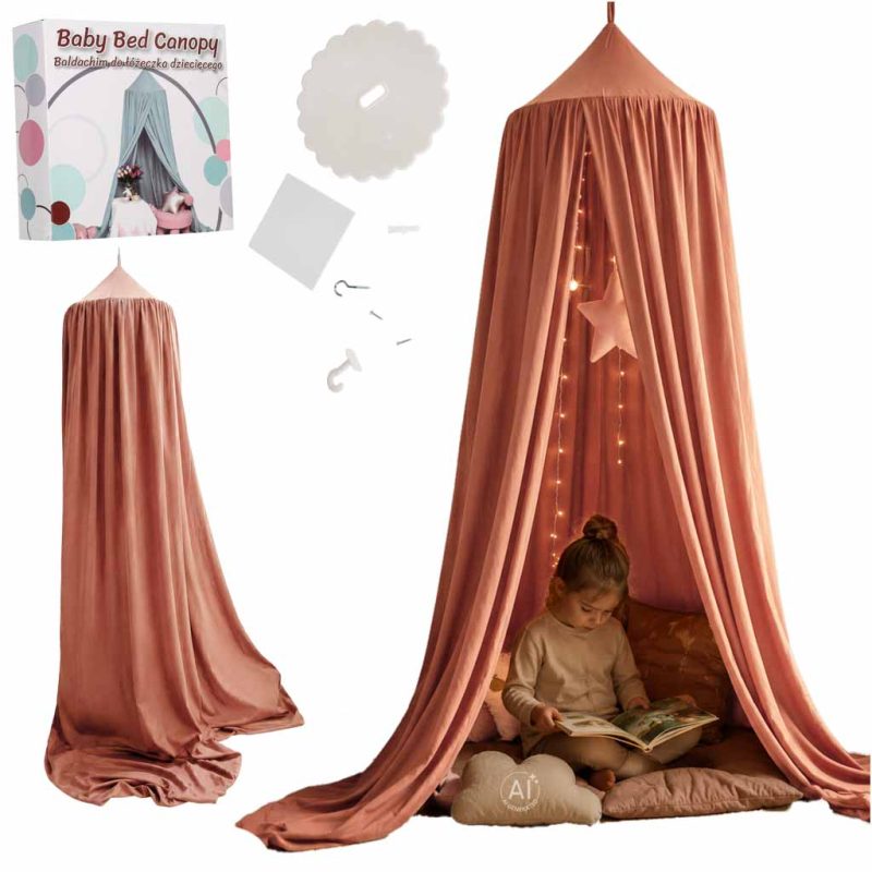 Viseći tamno roza šator/baldahin za dječji krevetić (tipi stil)