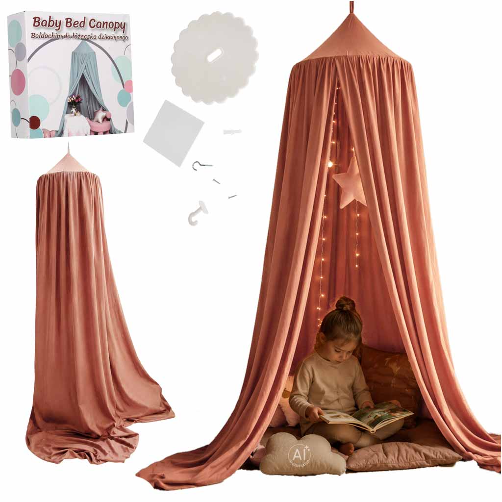Baby-canopy-over-crib-curtain-tent-tipi-hanging-dark-pink-188848 Viseći tamno roza šator/baldahin za dječji krevetić (tipi stil)