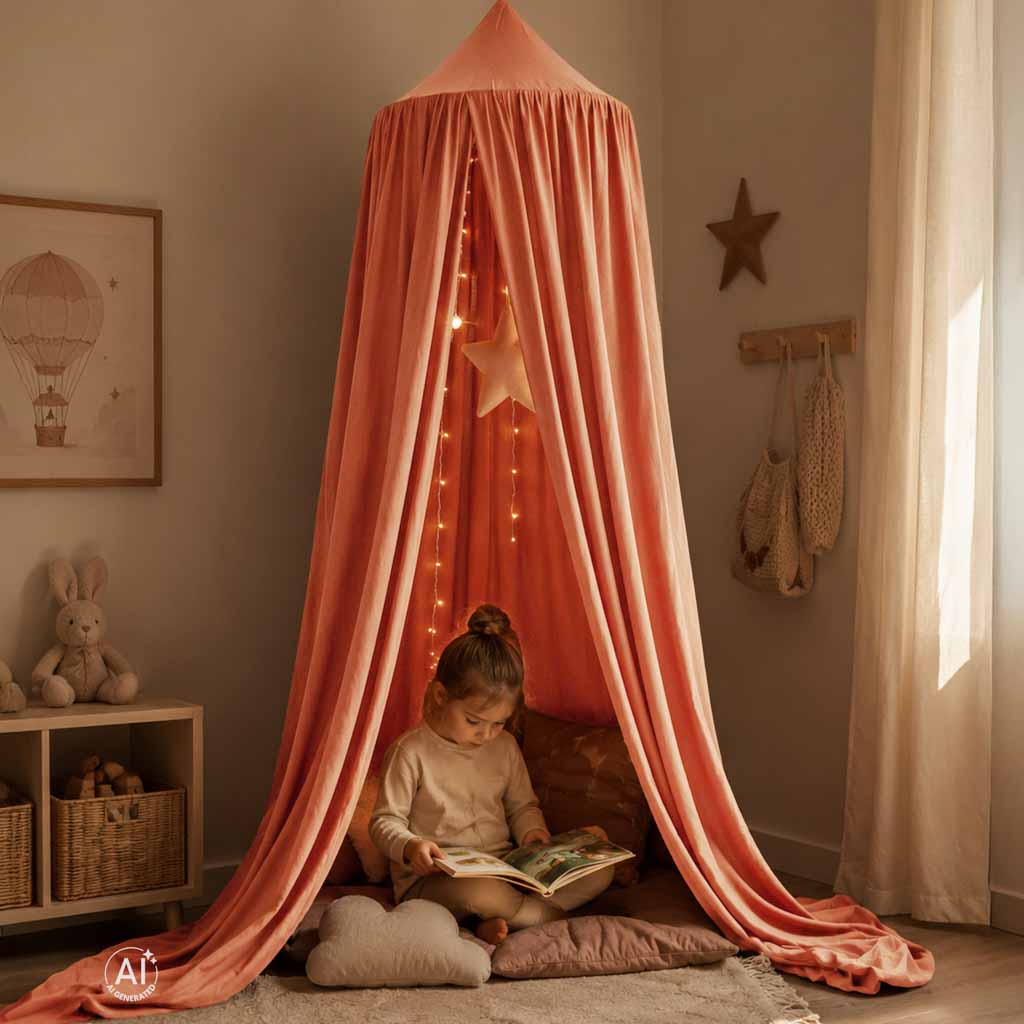 Baby-canopy-over-crib-curtain-tent-tipi-hanging-dark-pink-188853 Viseći tamno roza šator/baldahin za dječji krevetić (tipi stil)