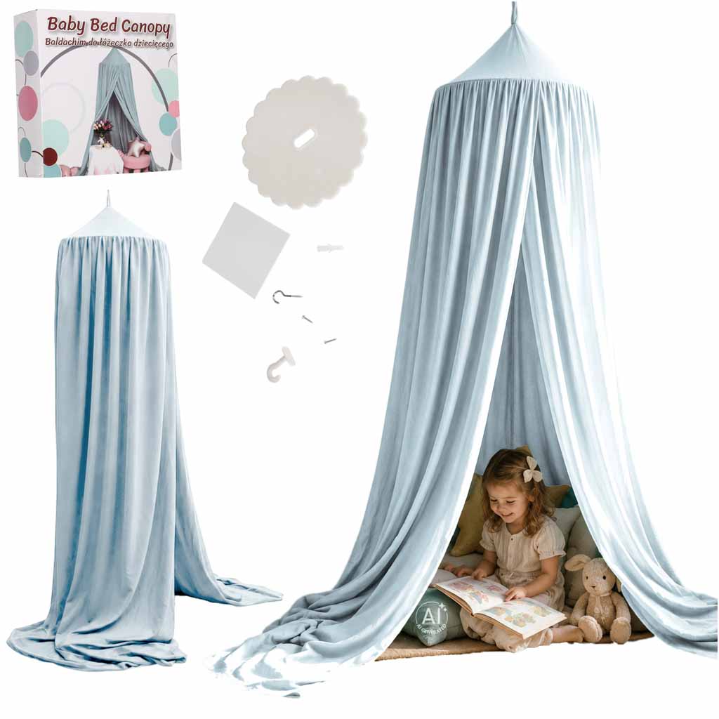 Viseći plavi šator/baldahin za dječji krevetić (tipi stil)