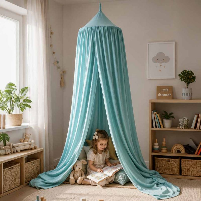 Viseći plavi šator/baldahin za dječji krevetić (tipi stil)