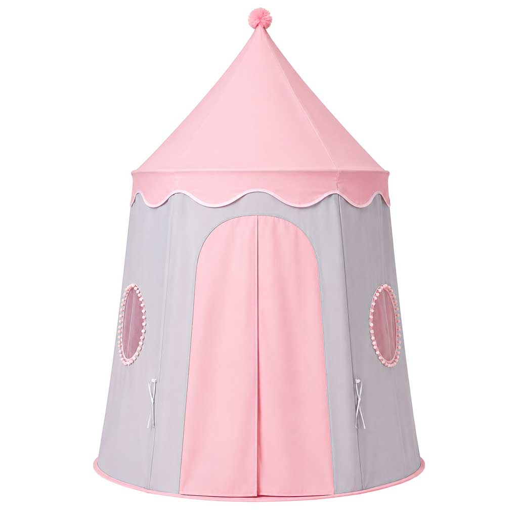 Folding-castle-playhouse-tent-for-kids-rooms-gray-and-pink-188606 Sklopivi šator za igru u obliku dvorca za dječje sobe – sivo-ružičasti