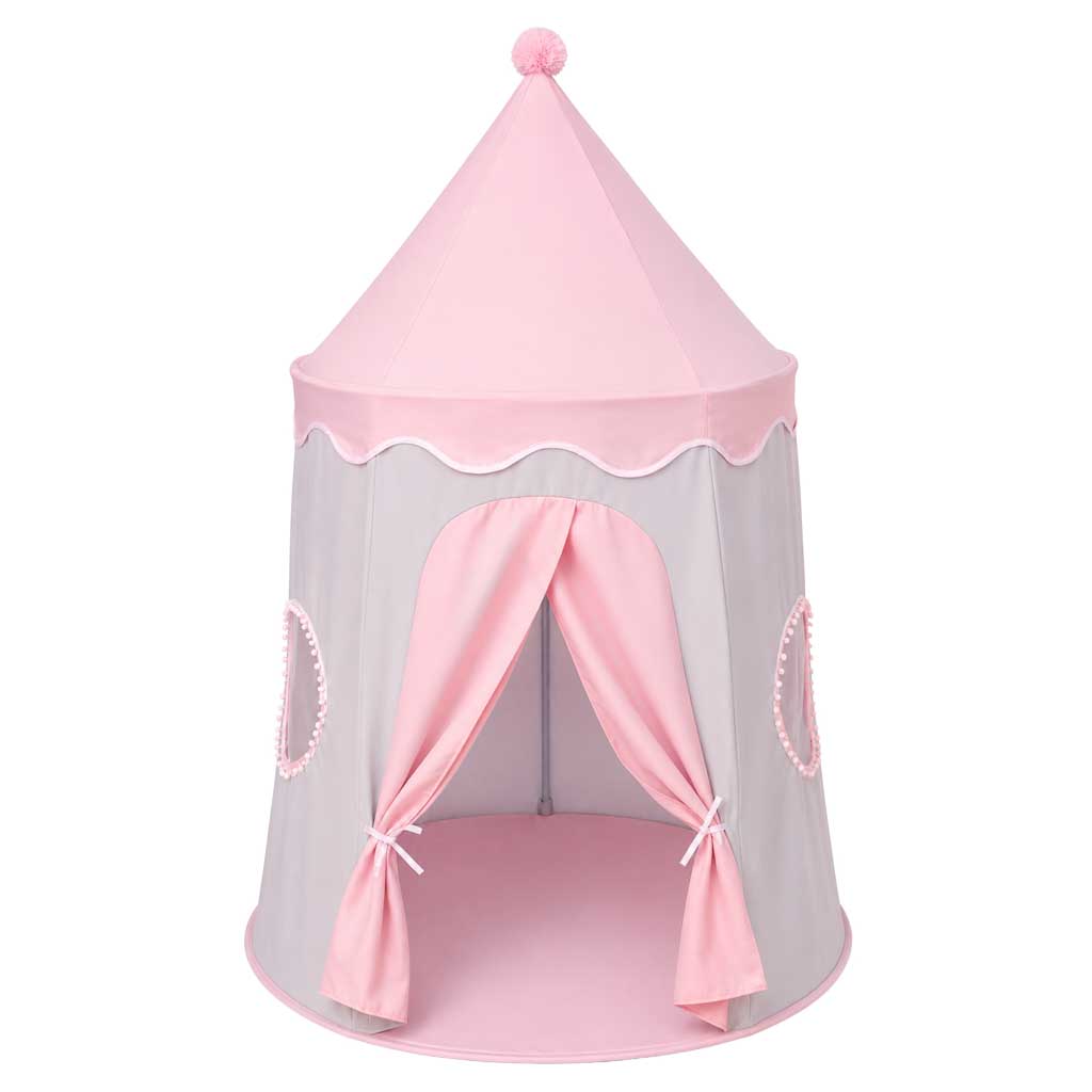 Folding-castle-playhouse-tent-for-kids-rooms-gray-and-pink-188609 Sklopivi šator za igru u obliku dvorca za dječje sobe – sivo-ružičasti