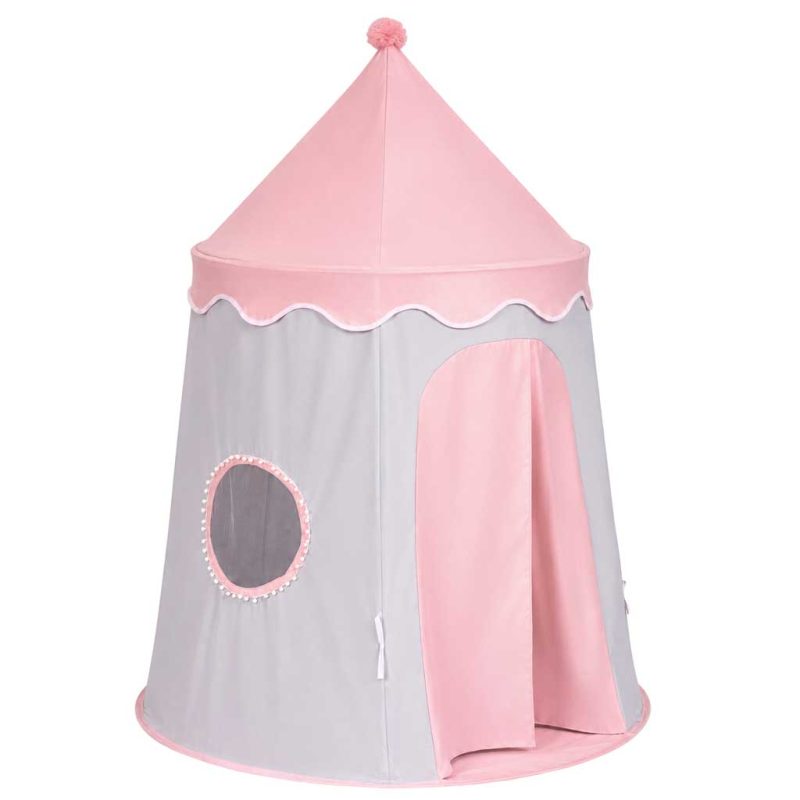 Folding-castle-playhouse-tent-for-kids-rooms-gray-and-pink-188610 Sklopivi šator za igru u obliku dvorca za dječje sobe – sivo-ružičasti