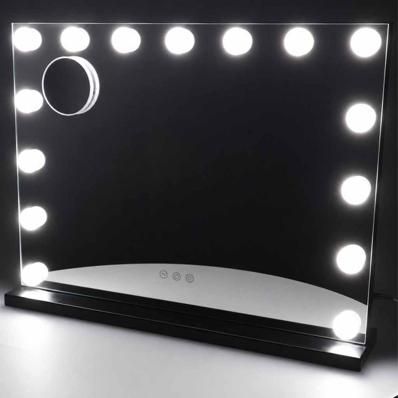 LED ogledalo za šminkanje s 15 žaruljica, kozmetičko, s uvećanjem 10x i podešavanjem svjetline
