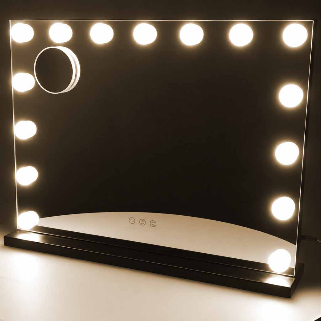 LED ogledalo za šminkanje s 15 žaruljica, kozmetičko, s uvećanjem 10x i podešavanjem svjetline