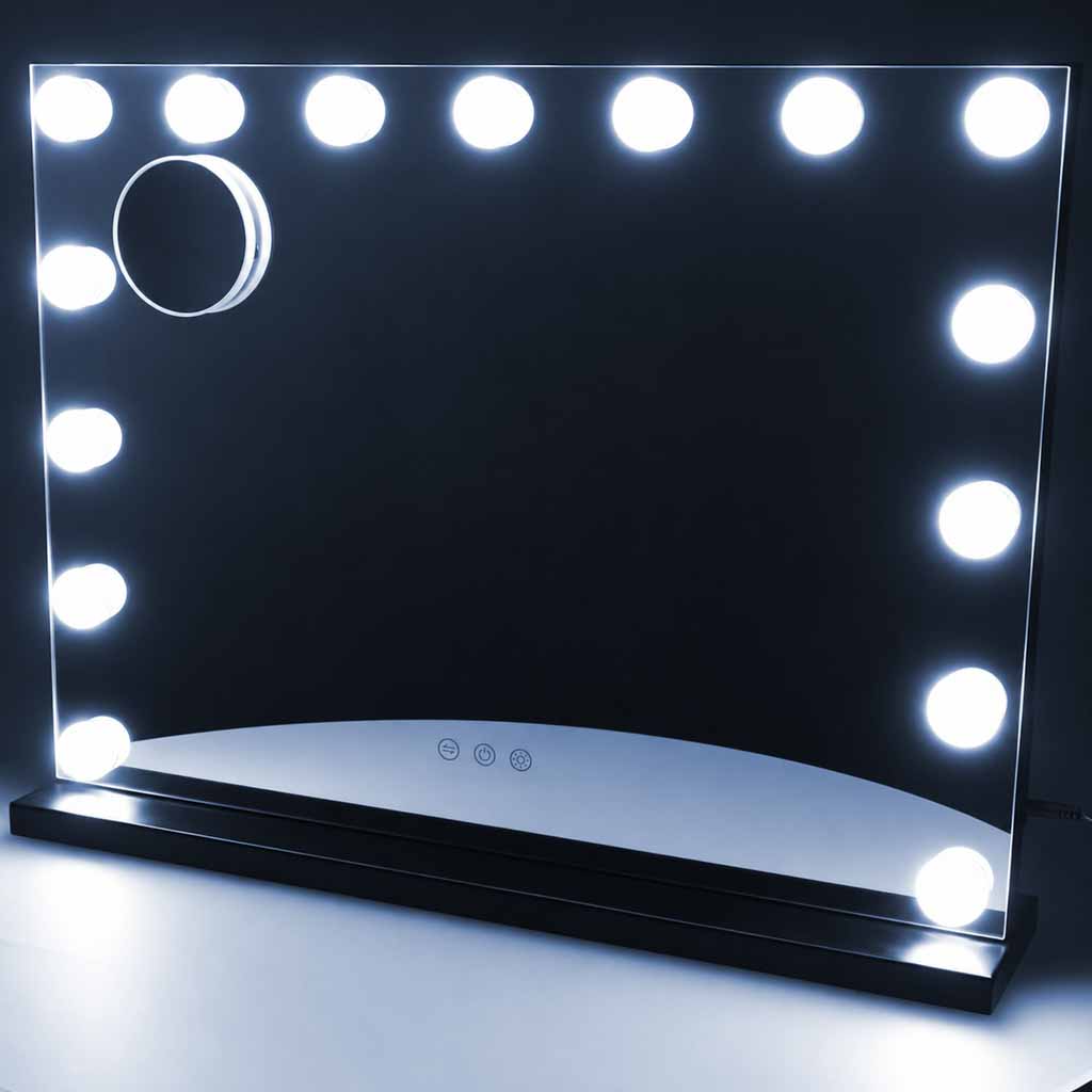 LED ogledalo za šminkanje s 15 žaruljica, kozmetičko, s uvećanjem 10x i podešavanjem svjetline