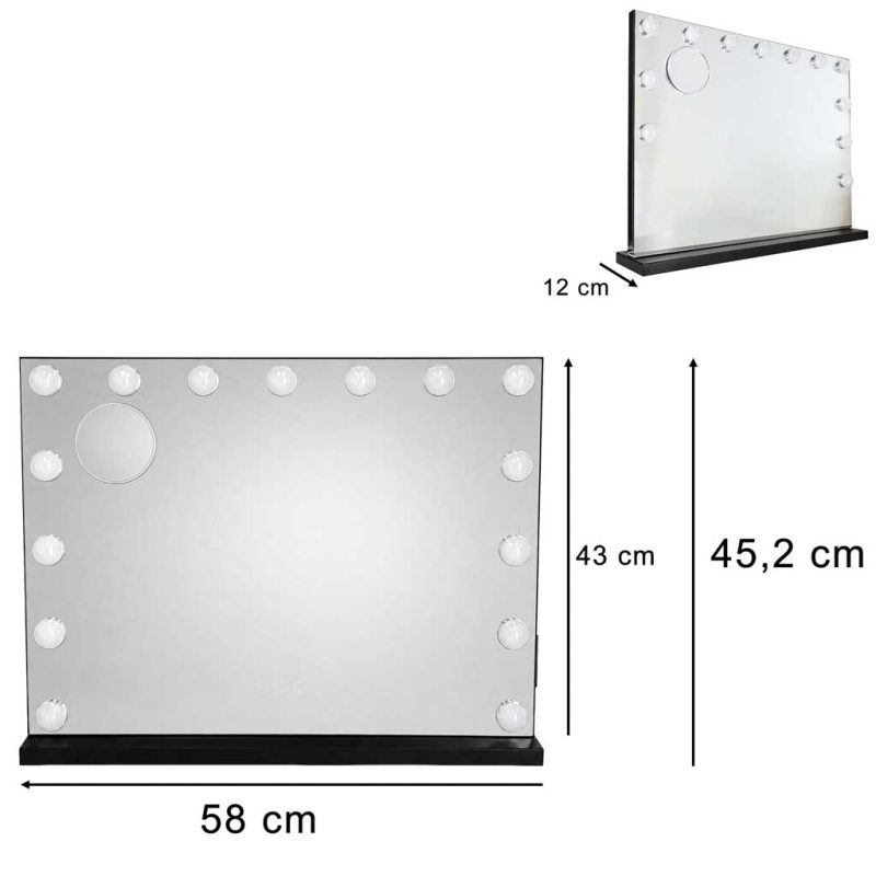 LED ogledalo za šminkanje s 15 žaruljica, kozmetičko, s uvećanjem 10x i podešavanjem svjetline