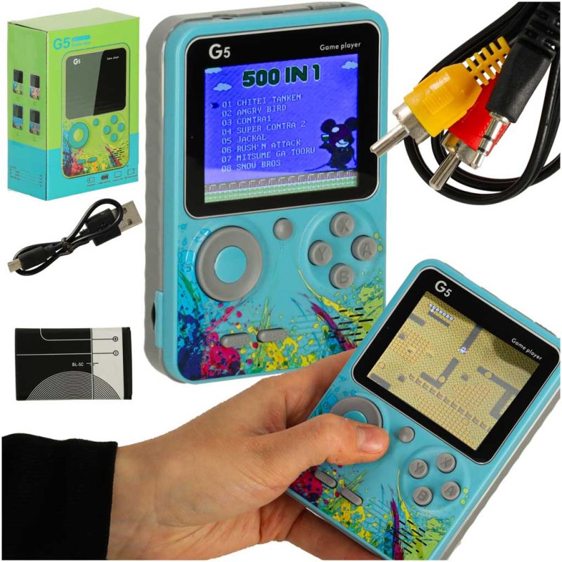 Retro-blue-mini-portable-games-console-162448 Prijenosna mini retro elektronička igraća konzola s 500 igara, plava