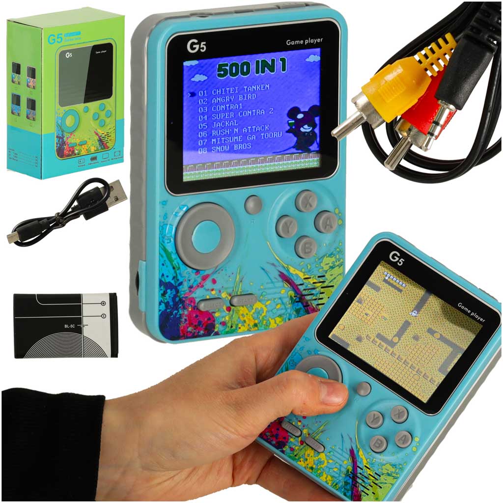 Retro-blue-mini-portable-games-console-162448 Prijenosna mini retro elektronička igraća konzola s 500 igara, plava