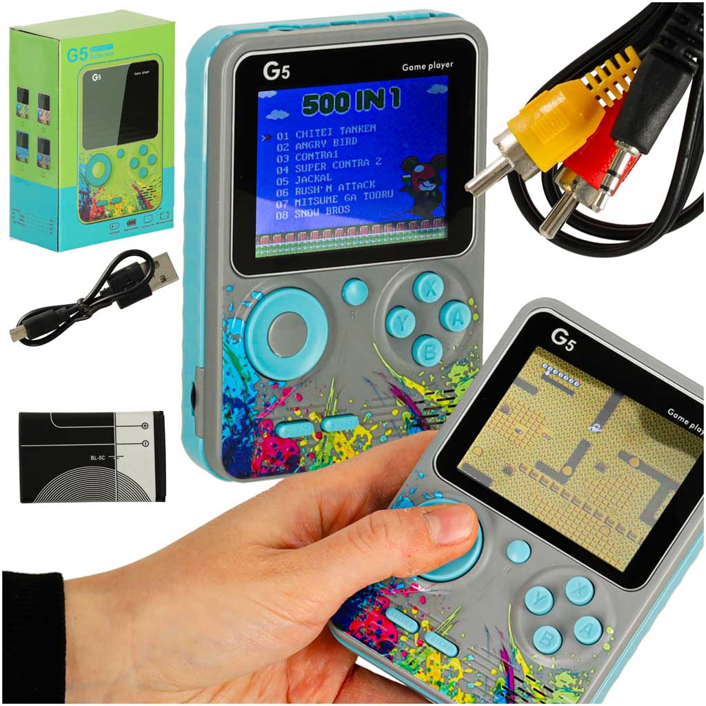Prijenosna mini retro elektronička igraća konzola s 500 igara, siva