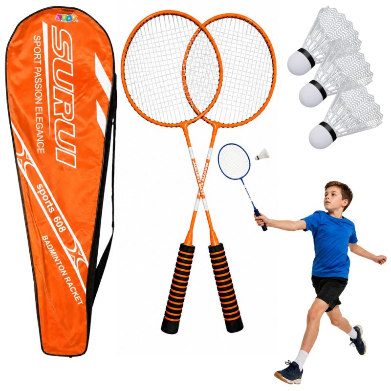 eng_pl_Badminton-Set-3-Rackets-Shuttlecocks-Orange-Case-31924_1 Set za badminton: reketi, 3 loptice i navlaka – narančasti