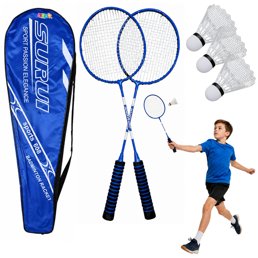eng_pl_Badminton-Set-Rackets-3-Shuttlecocks-Cover-Blue-31923_1 Set za badminton reketi, 3 loptice i navlaka – plavi