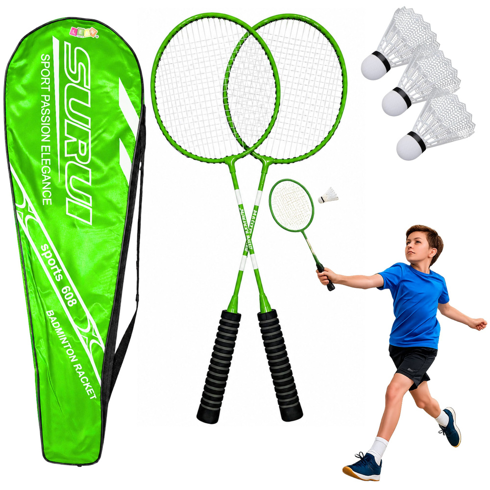 eng_pl_Badminton-Set-Rackets-3-Shuttlecocks-Cover-Green-31925_1 Set za badminton: reketi, 3 loptice i navlaka – zeleni