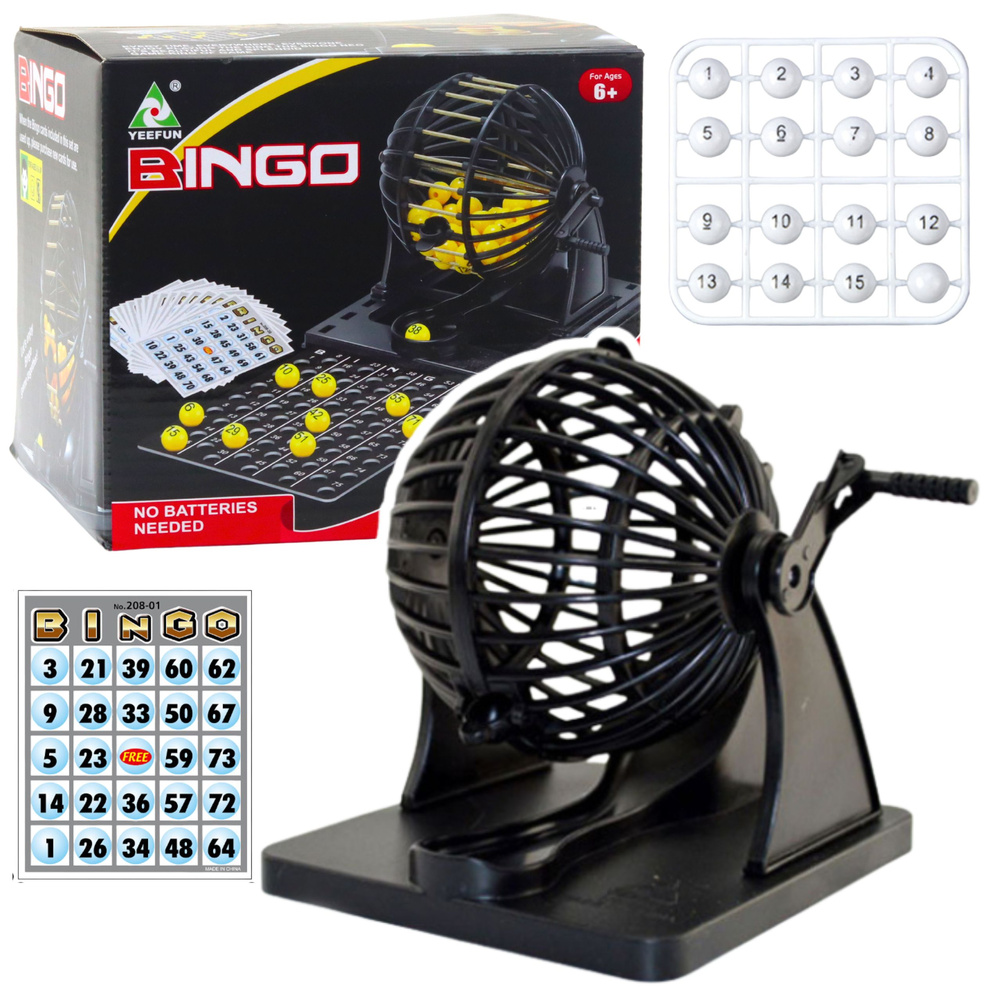 Klasična obiteljska igra bingo s 80 kuglica, 20 kartica i uređajem za izvlačenje