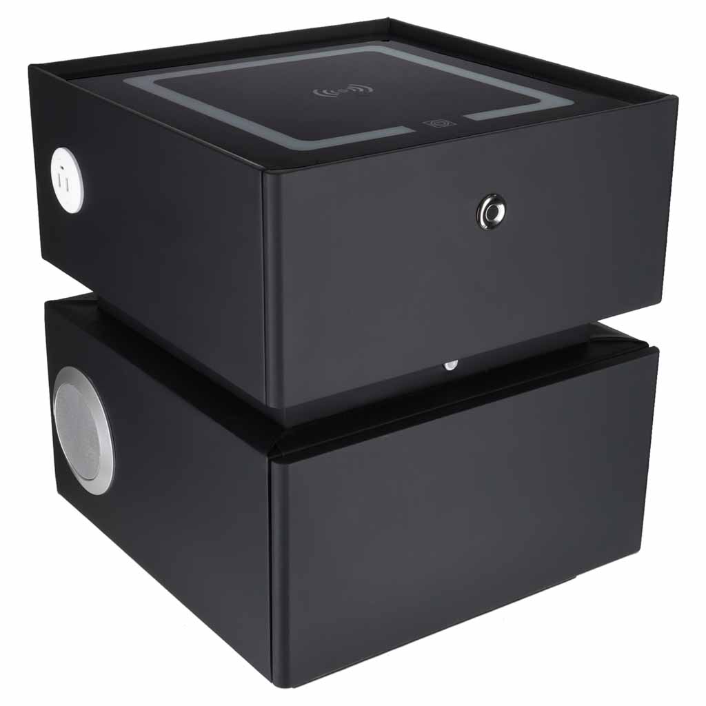 Bedside-cabinet-hanging-with-drawers-LED-lighting-a-USB-charging-port-and-a-Bluetooth-speaker-black-190656 Pametni noćni ormarić s bravom na otisak prsta i bežičnim punjenjem – crni