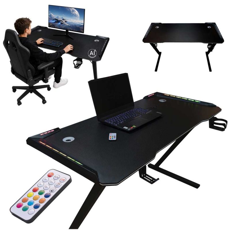 Gaming stol s RGB LED rasvjetom i nosačima za računalo, 120 x 60 cm