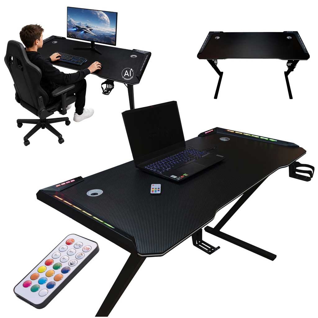 Gaming stol s RGB LED rasvjetom i nosačima za računalo, 120 x 60 cm