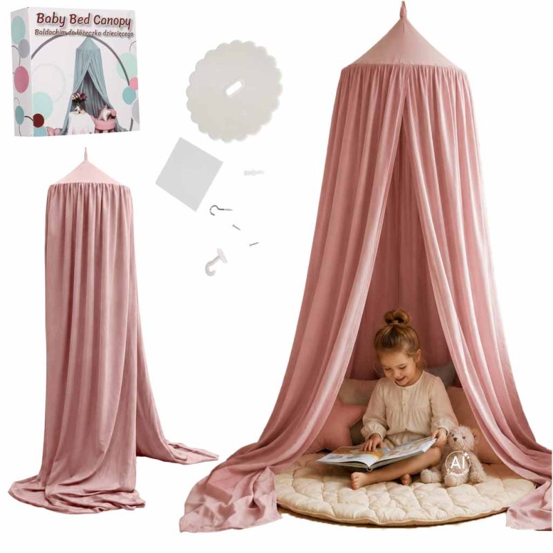 Viseći roza šator/baldahin za dječji krevetić (tipi stil)